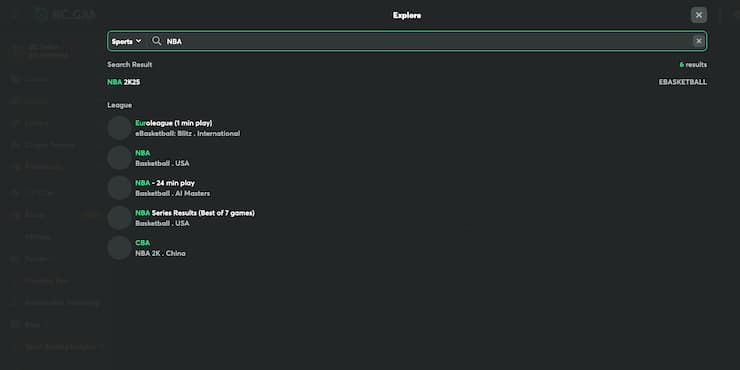A view of the betting interface on BC Game, one of the best basketball betting sites.